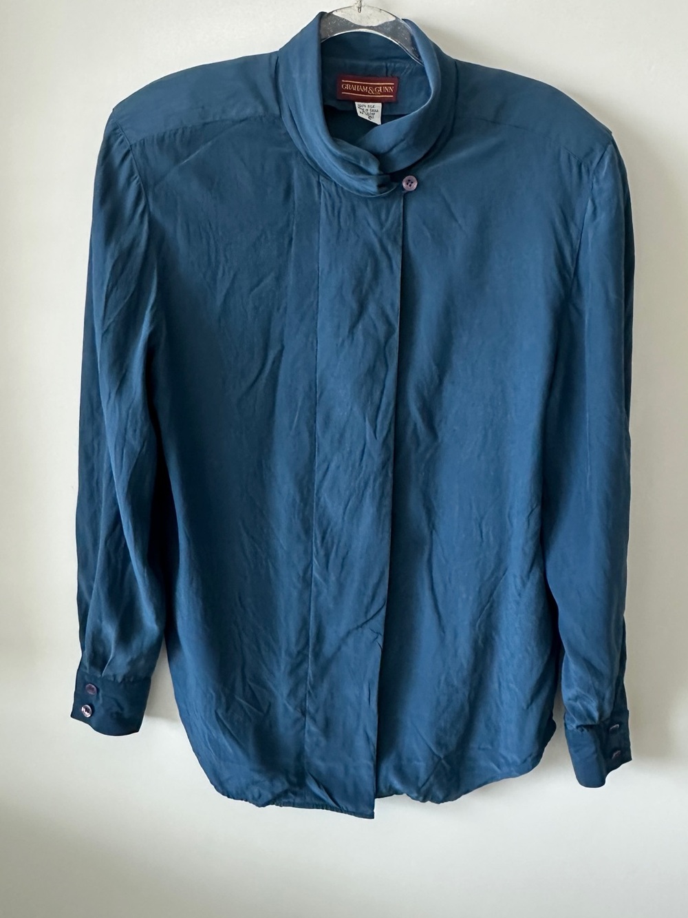 Graham & Gunn 100% Silk Button-Front Blouse - Teal Blue